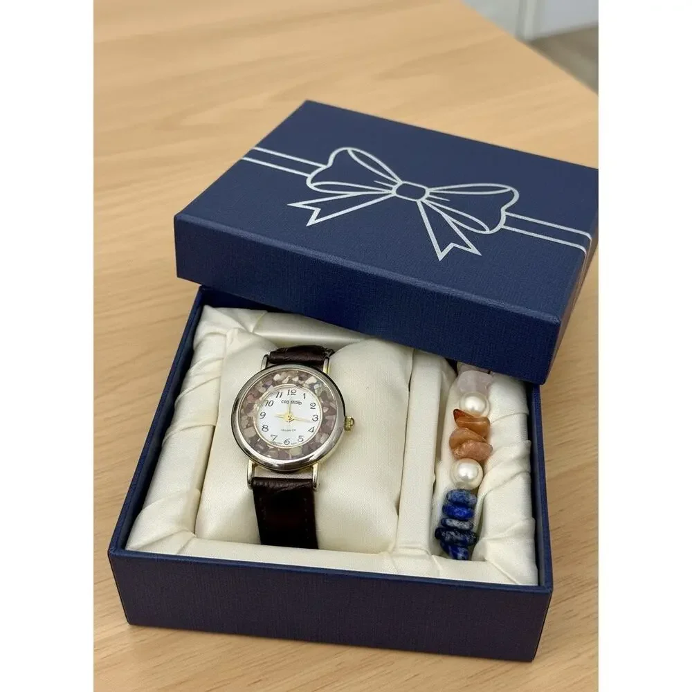 Capezio Gemstone Watch and Bracelet Set Faceted Crystal Leather